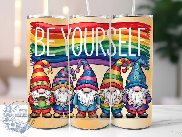 Rainbow LGBTQ Pride Gnome Tumbler Wrap, Be Yourself Design, LGBTQ Gnome Art, 20oz Pride Tumbler, Rainbow Gnomes PNG, Equality Sublimation, Pride Tumbler Wrap Sublimation ToriDesigns 