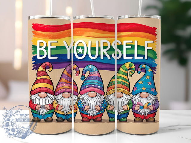 Rainbow LGBTQ Pride Gnome Tumbler Wrap, Be Yourself Design, LGBTQ Gnome Art, 20oz Pride Tumbler, Rainbow Gnomes PNG, Equality Sublimation, Pride Tumbler Wrap Sublimation ToriDesigns 