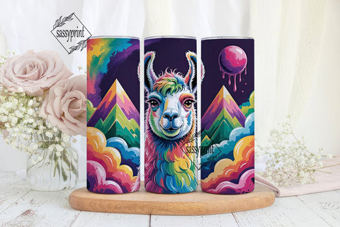 Rainbow Llama 20oz Tumbler Wrap Sublimation sassyprint 