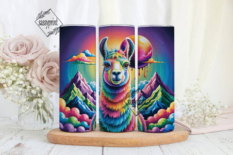 Rainbow Llama 20oz Tumbler Wrap Sublimation sassyprint 