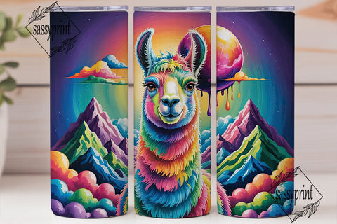Rainbow Llama 20oz Tumbler Wrap Sublimation sassyprint 