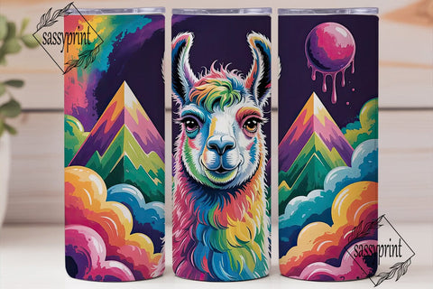 Rainbow Llama 20oz Tumbler Wrap Sublimation sassyprint 