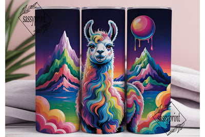 Rainbow Llama 20oz Tumbler Wrap Sublimation sassyprint 