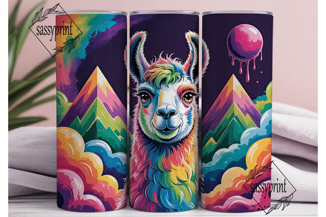 Rainbow Llama 20oz Tumbler Wrap Sublimation sassyprint 