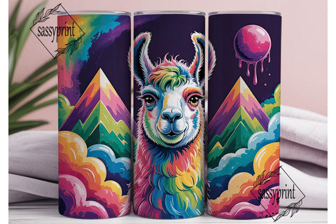 Rainbow Llama 20oz Tumbler Wrap Sublimation sassyprint 
