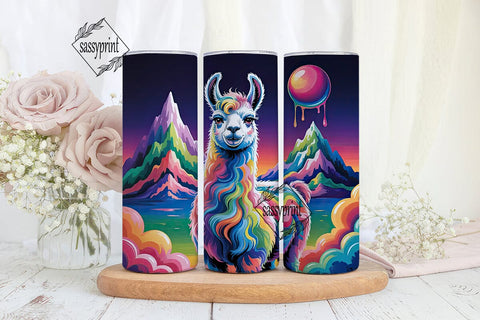 Rainbow Llama 20oz Tumbler Wrap Sublimation sassyprint 