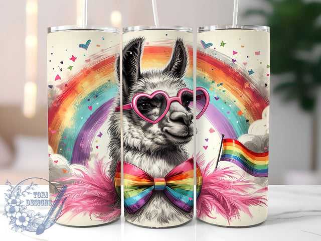 Rainbow Llama Pride Tumbler Wrap, LGBTQ+ Llama Wrap, Rainbow Llama Tumbler, 20oz Pride Month Design, Cute Llama Pride, Colorful Pride Tumbler, LGBTQ+ Animal Wrap Sublimation ToriDesigns 