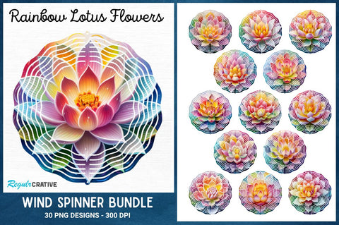 Rainbow Lotus Flowers Wind Spinner Sublimation Bundle Sublimation Regulrcrative 