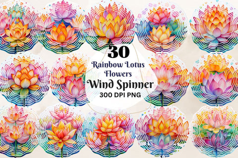 Rainbow Lotus Flowers Wind Spinner Sublimation Design Bundle Sublimation Regulrcrative 