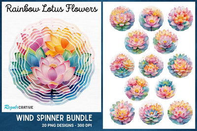Rainbow Lotus Flowers Wind Spinner Sublimation Regulrcrative 
