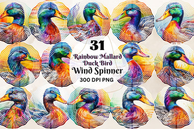 Rainbow Mallard Duck Bird Wind Spinner Bundle Sublimation Regulrcrative 