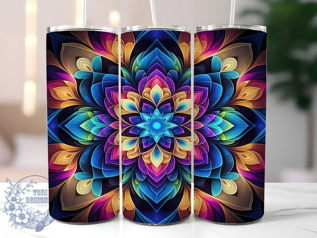 Rainbow Mandala Chakra Boho Tumbler Wrap, Rainbow Sublimation Cup, Stained Glass Tumbler, 20Oz Meditation Wrap, Boho Spiritual Design, Chakra Inspired Tumbler, Colorful Mindful Cup Sublimation ToriDesigns 