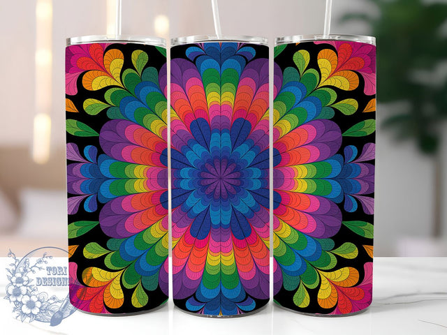 Rainbow Mandala Chakra Boho Tumbler Wrap, Rainbow Sublimation Cup, Stained Glass Tumbler, 20Oz Meditation Wrap, Boho Spiritual Design, Chakra Inspired Tumbler, Colorful Mindful Cup Sublimation ToriDesigns 