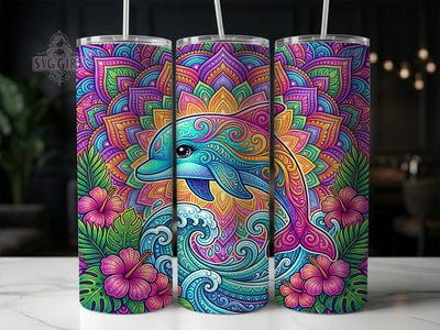 Rainbow Mandala Dolphin 20oz Tumbler, Rainbow Mandala, Mandala Dolphin, Rainbow Dolphin, Dolphin Tumbler, 20oz Tumbler, Mandala Tumbler, Tumbler Wrap Sublimation SvggirlplusArt 