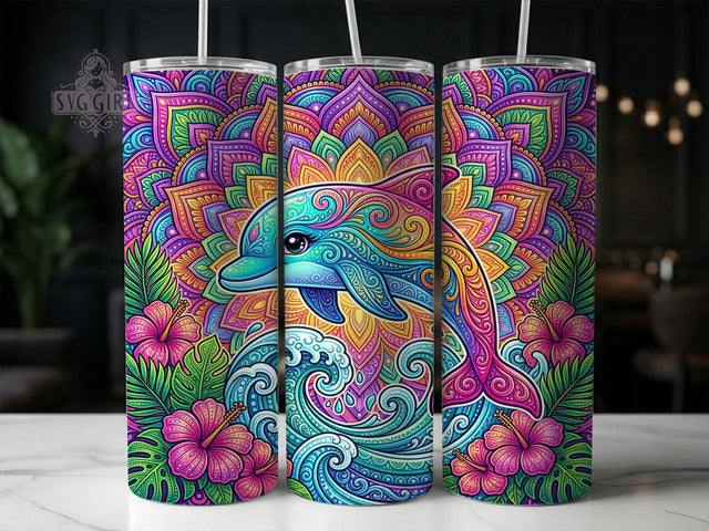Rainbow Mandala Dolphin 20oz Tumbler, Rainbow Mandala, Mandala Dolphin, Rainbow Dolphin, Dolphin Tumbler, 20oz Tumbler, Mandala Tumbler, Tumbler Wrap Sublimation SvggirlplusArt 