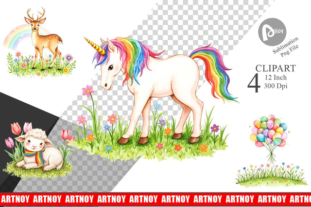 Rainbow Meadow Clipart Sublimation artnoy 