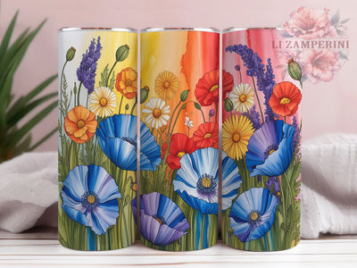 Rainbow Meadow Floral Garden Tumbler Wrap, Rainbow Floral Design, Watercolor Meadow Art, Bright Flower Cup, Garden Beauty Gift, Colorful Nature Wrap, Botanical Sublimation Sublimation Li Zamperini 