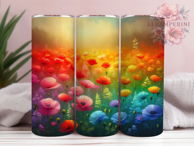Rainbow Meadow Floral Garden Tumbler Wrap, Rainbow Floral Design, Watercolor Meadow Art, Bright Flower Cup, Garden Beauty Gift, Colorful Nature Wrap, Botanical Sublimation Sublimation Li Zamperini 