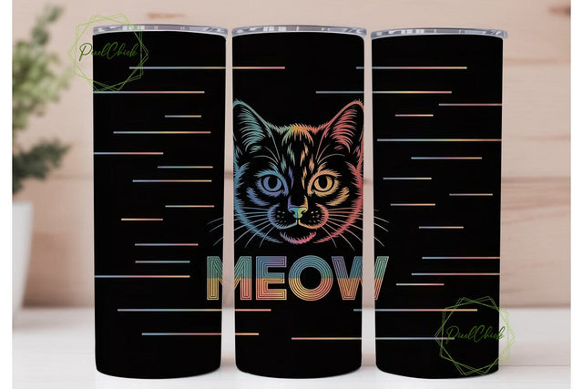 Rainbow Meow Cat 20oz Tumbler Wrap Sublimation PixelChick 