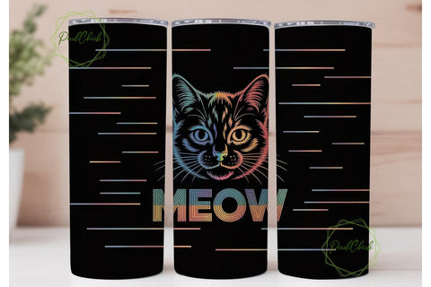 Rainbow Meow Cat 20oz Tumbler Wrap Sublimation PixelChick 
