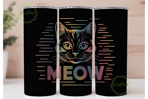 Rainbow Meow Cat 20oz Tumbler Wrap Sublimation PixelChick 