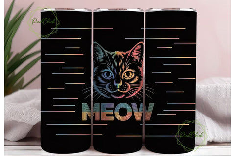 Rainbow Meow Cat 20oz Tumbler Wrap Sublimation PixelChick 
