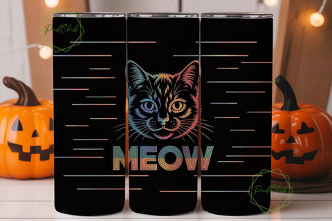 Rainbow Meow Cat 20oz Tumbler Wrap Sublimation PixelChick 