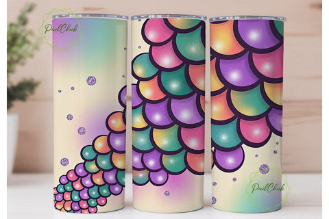 Rainbow Mermaid Scales 20oz Tumbler Wrap Sublimation PixelChick 