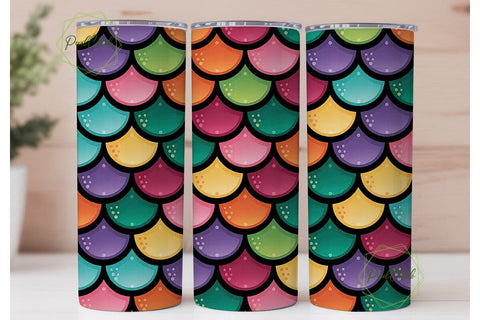 Rainbow Mermaid Scales 20oz Tumbler Wrap Sublimation PixelChick 
