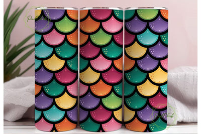Rainbow Mermaid Scales 20oz Tumbler Wrap Sublimation PixelChick 