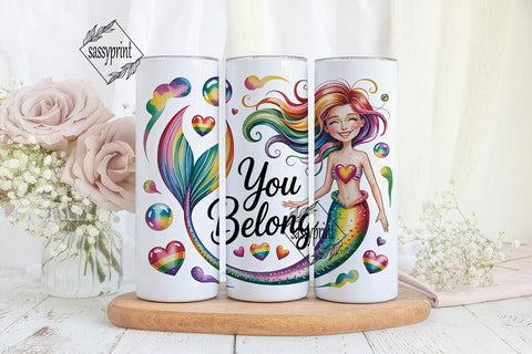 Rainbow Mermaid You Belong 20oz Tumbler Sublimation sassyprint 