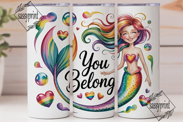 Rainbow Mermaid You Belong 20oz Tumbler Sublimation sassyprint 