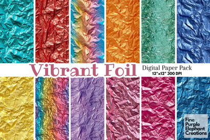 Rainbow Metal Foil Textures Digital Paper - Wrinkled Colorful Metallic Digital Pattern Fine Purple Elephant Creations 