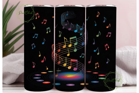 Rainbow Music Notes 20oz Tumbler Wrap Sublimation PixelChick 