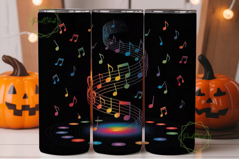 Rainbow Music Notes 20oz Tumbler Wrap Sublimation PixelChick 