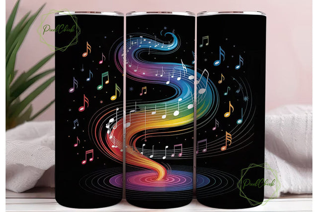 Rainbow Music Notes 20oz Tumbler Wrap Sublimation PixelChick 