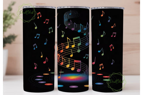 Rainbow Music Notes 20oz Tumbler Wrap Sublimation PixelChick 