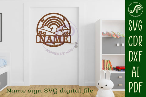 Rainbow name sign svg laser cut template SVG APInspireddesigns 