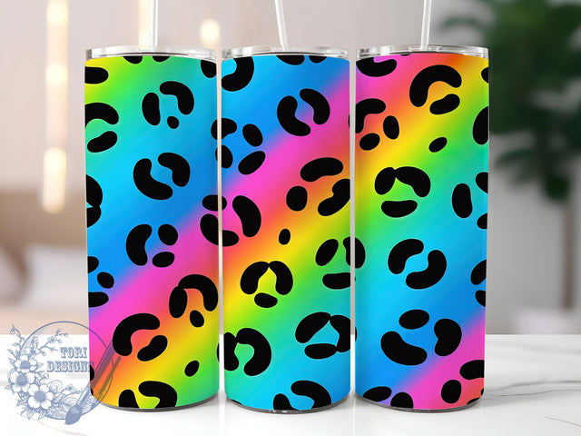 Rainbow Neon Leopard Tumbler, Colorful Leopard Pattern, Bright Animal Print, 20Oz Sublimation Wrap, Neon Leopard Texture, Rainbow Cheetah Style, Tumbler Sublimation Sublimation ToriDesigns 
