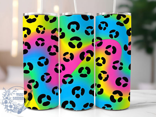Rainbow Neon Leopard Tumbler, Colorful Leopard Pattern, Bright Animal Print, 20Oz Sublimation Wrap, Neon Leopard Texture, Rainbow Cheetah Style, Tumbler Sublimation Sublimation ToriDesigns 