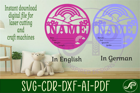 Rainbow Newborn Baby stats, Birth plaque, name SVG APInspireddesigns 