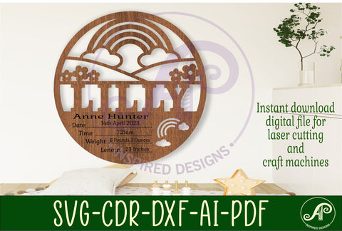 Rainbow Newborn Baby stats, Birth plaque, name SVG APInspireddesigns 