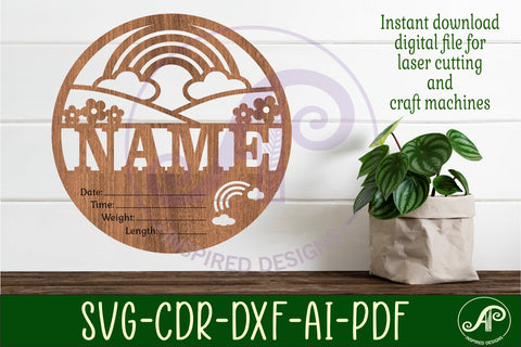 Rainbow Newborn Baby stats, Birth plaque, name SVG APInspireddesigns 