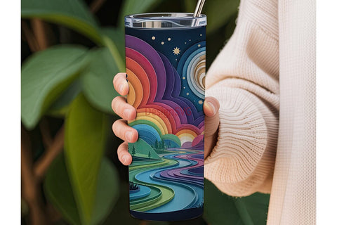 Rainbow Nightscape 20oz Tumbler Wrap Sublimation DesignSVG 