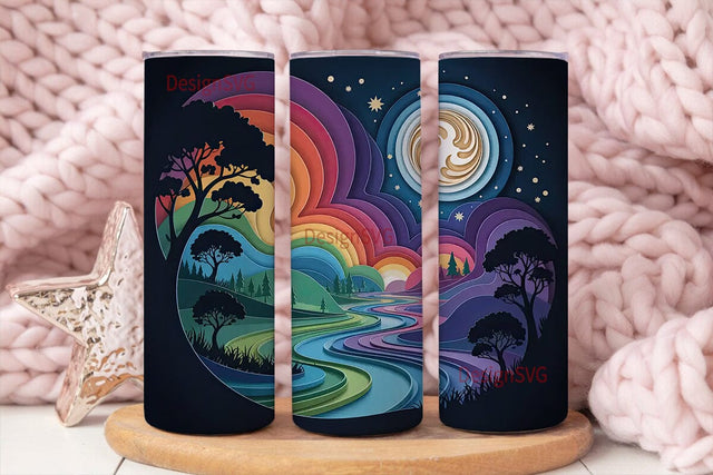 Rainbow Nightscape 20oz Tumbler Wrap Sublimation DesignSVG 