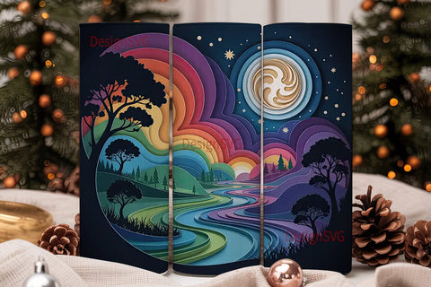 Rainbow Nightscape 20oz Tumbler Wrap Sublimation DesignSVG 
