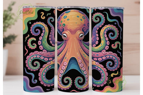 Rainbow Octopus 20oz Tumbler Wrap Sublimation PixelChick 