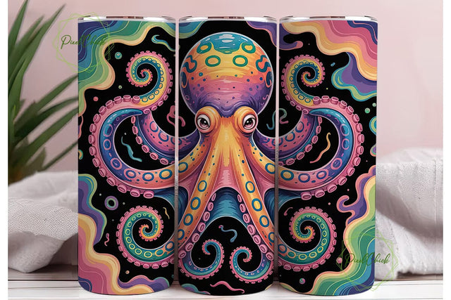 Rainbow Octopus 20oz Tumbler Wrap Sublimation PixelChick 