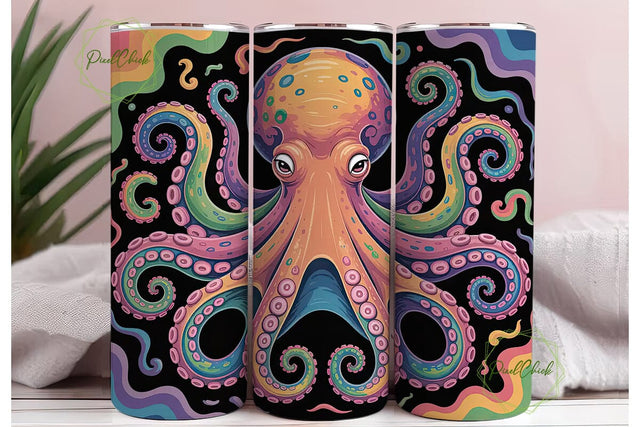 Rainbow Octopus 20oz Tumbler Wrap Sublimation PixelChick 