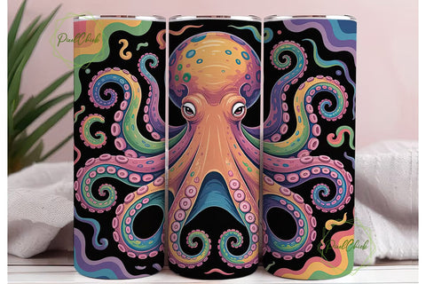 Rainbow Octopus 20oz Tumbler Wrap Sublimation PixelChick 